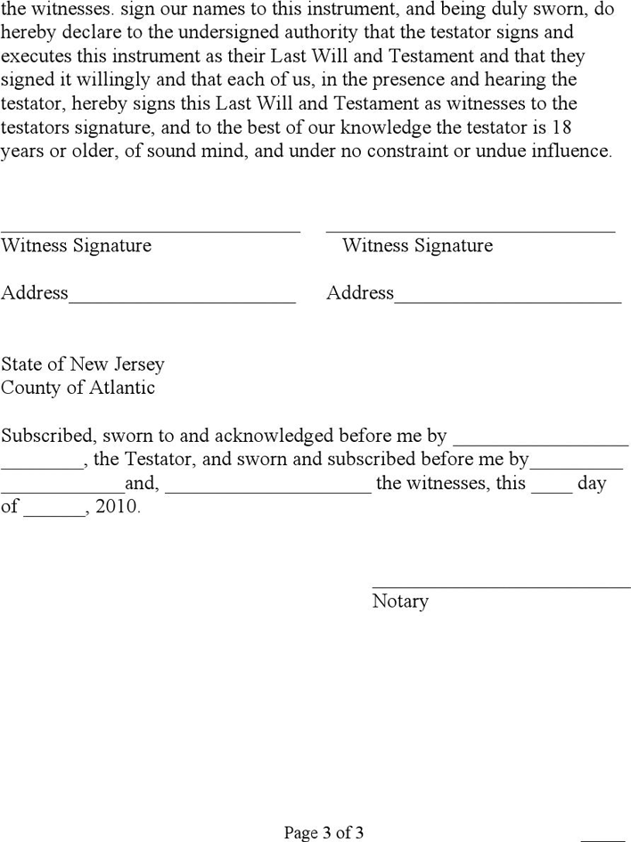 New Jersey Last Will And Testament Form Page 3