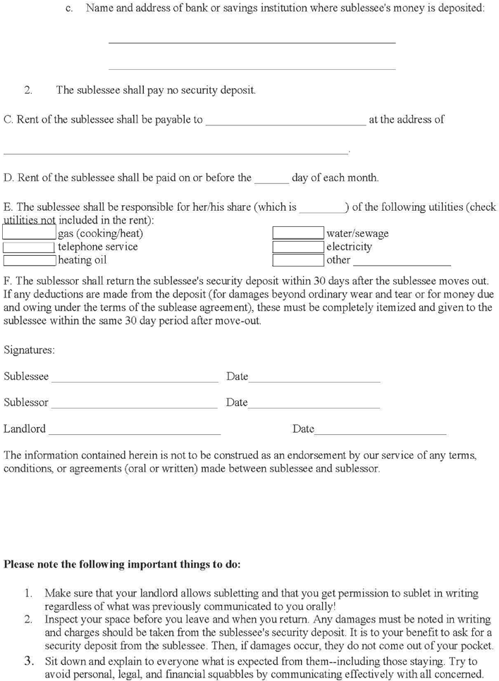 New Jersey Sublease Agreement Form Page 2