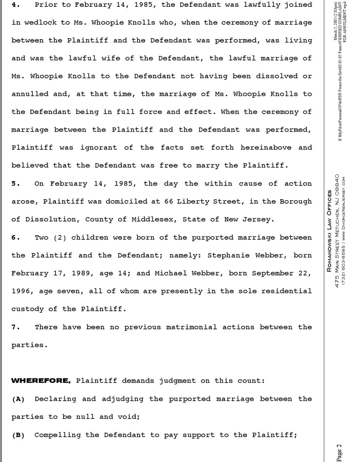New Jersey Verified Complaint For Annulment Sample Page 2