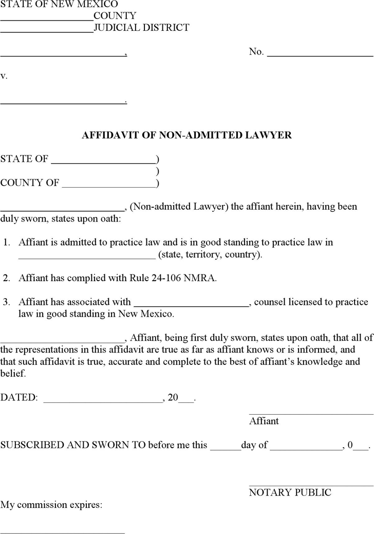 New Mexico Affidavit of Non-Admitted Lawyer Form