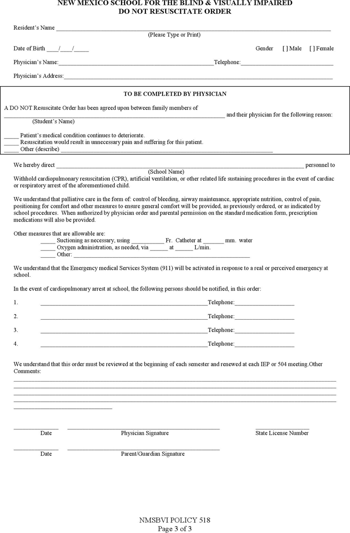 New Mexico Do Not Resuscitate Form Page 3