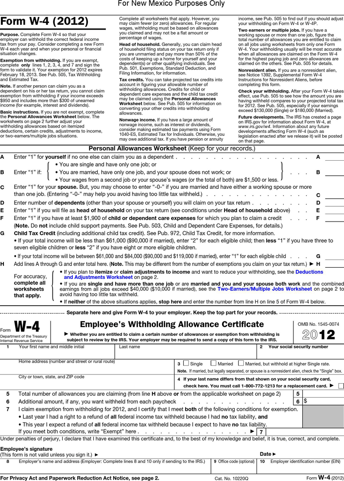 New Mexico Form W-4 (2012)