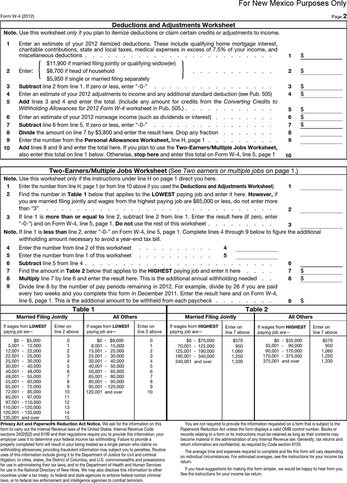 New Mexico Form W-4 (2012) Page 2