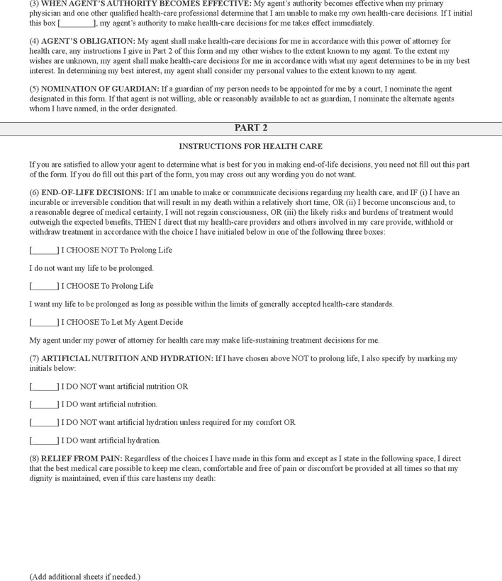 New Mexico Living Will And Advance Healthcare Directive Page 2