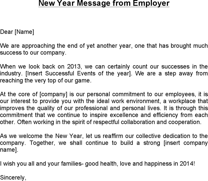 New Year Message from Employer