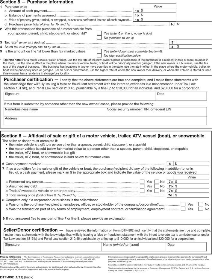 New York Bill of Sale Form Page 2