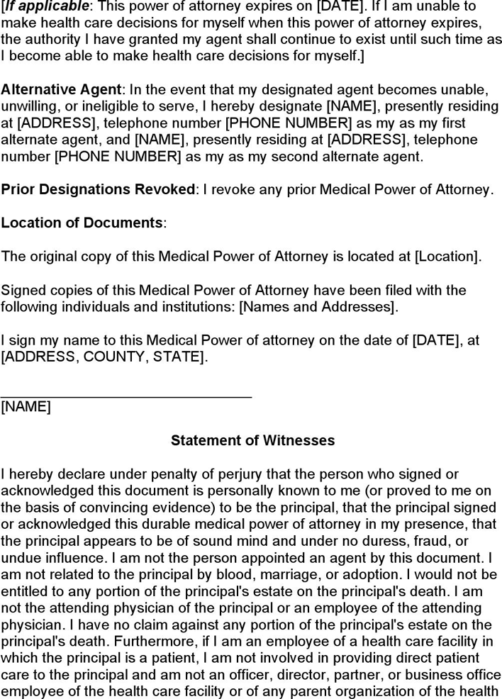 New York Health Care Power of Attorney Form Page 2