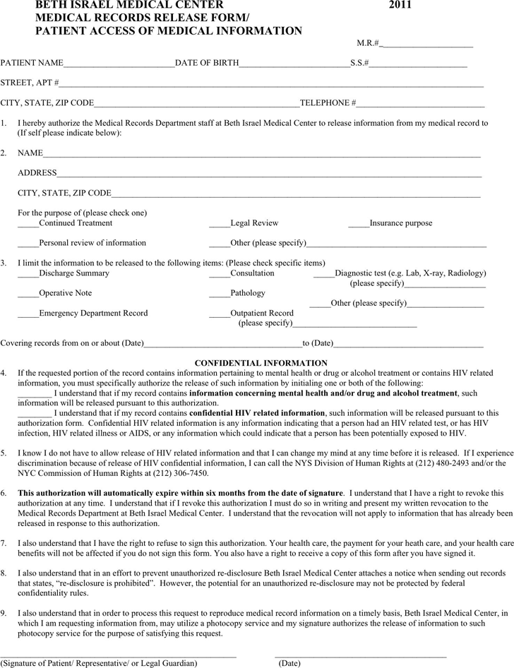 New York Medical Records Release Form 2