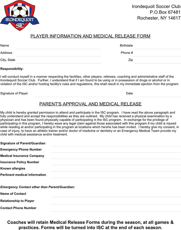 New York Player Information And Medical Release Form