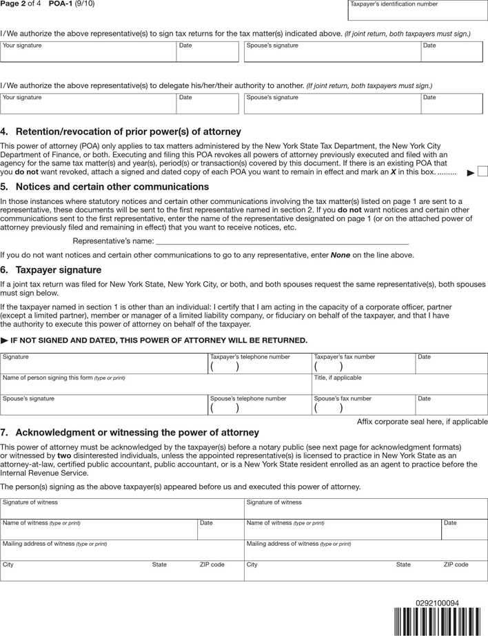 New York Tax Power of Attorney Form Page 2