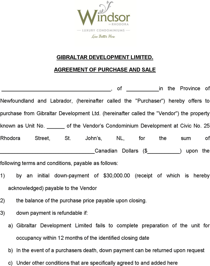 Newfoundland and Labrador Agreement of Purchase and Sales Form 1