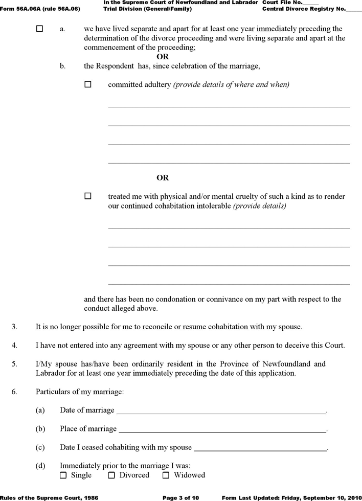 Newfoundland and Labrador Originating Application Form Page 3