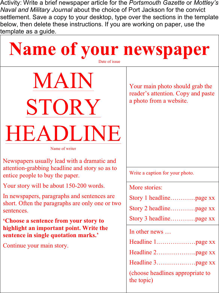 Free Newspaper Template Doc 27kb 1 Page S