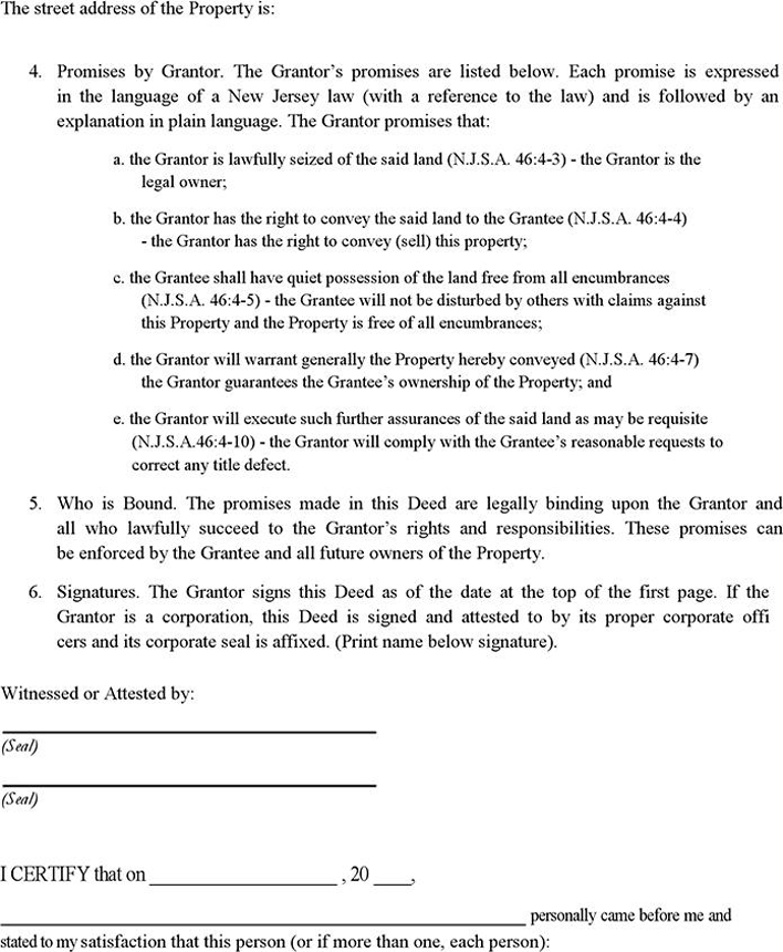 NJ Deed-Warranty (With Statutory Covenants) Page 2