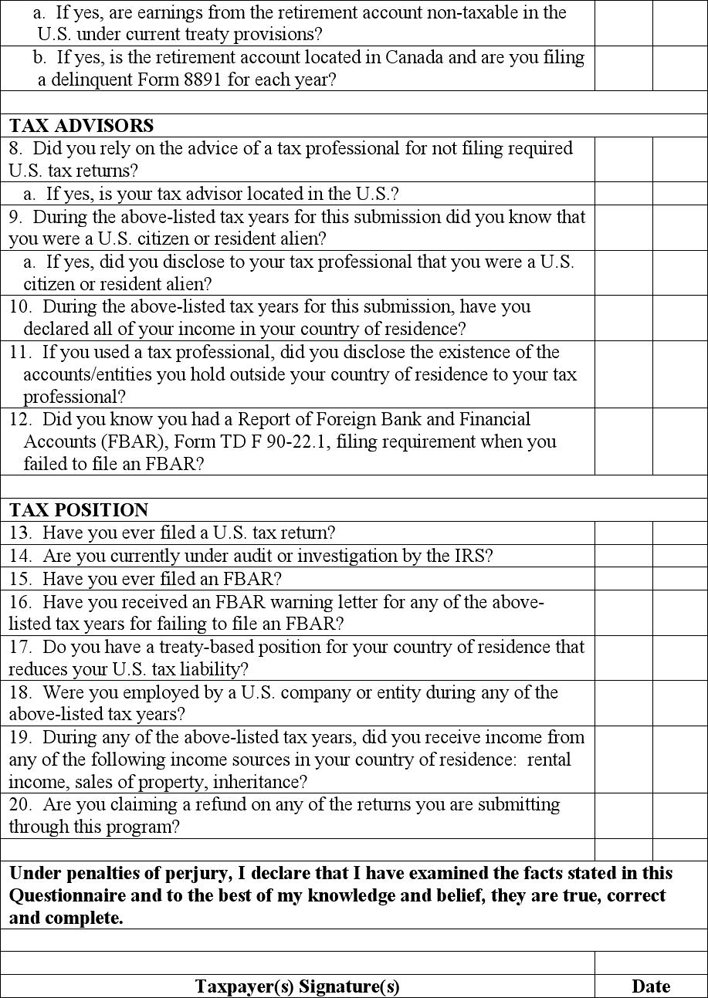 Non-Resident Questionnaire Page 2