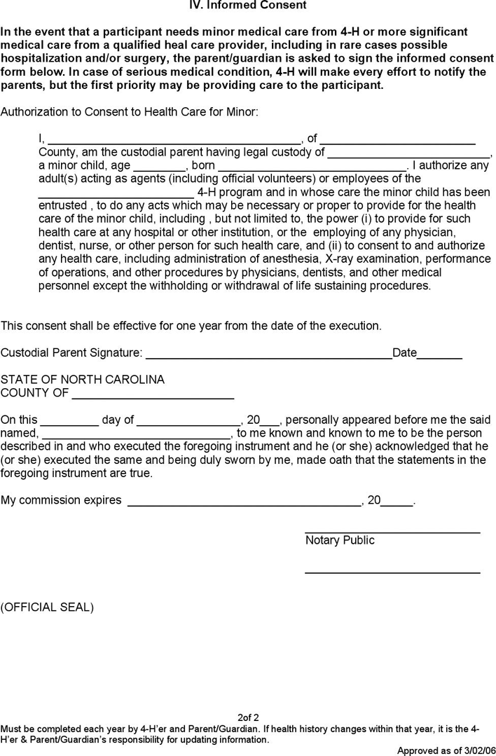 North Carolina 4-H Medical Release Form Page 2