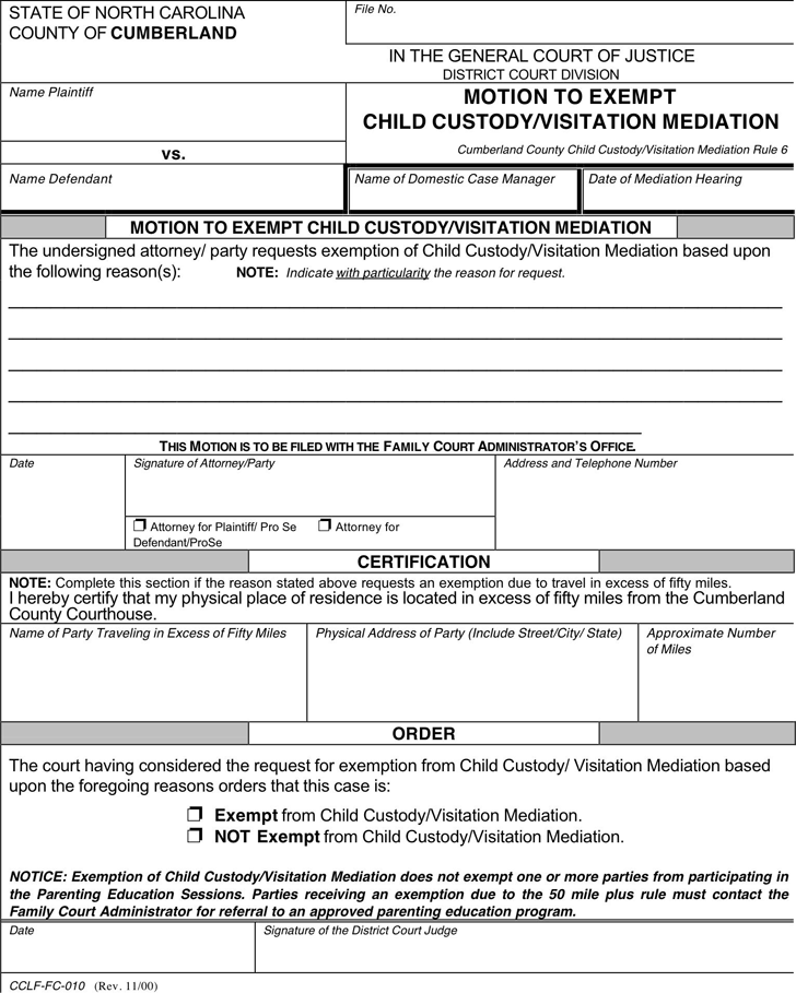 North Carolina Child Custody Form
