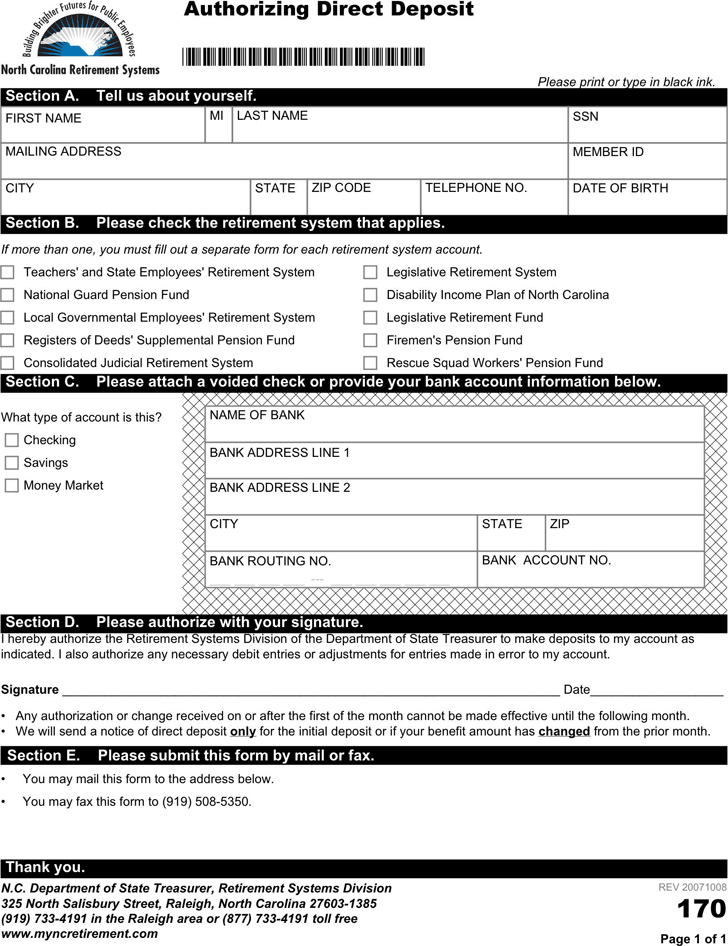 North Carolina Direct Deposit Form 2