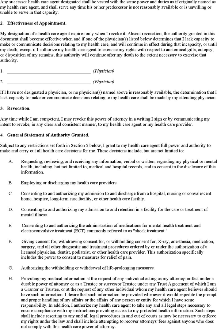 North Carolina Health Care Power of Attorney Form Page 2