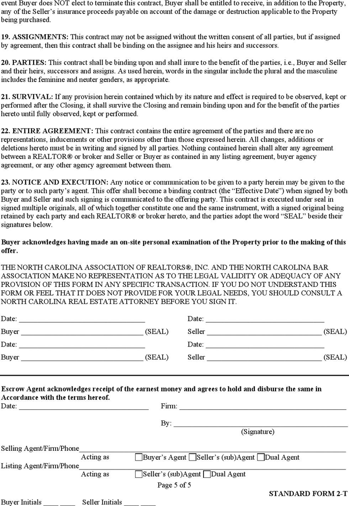 North Carolina Offer To Purchase Real Estate Form Page 5