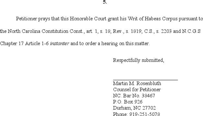 North Carolina Petition for Writ of Habeas Corpus Page 3