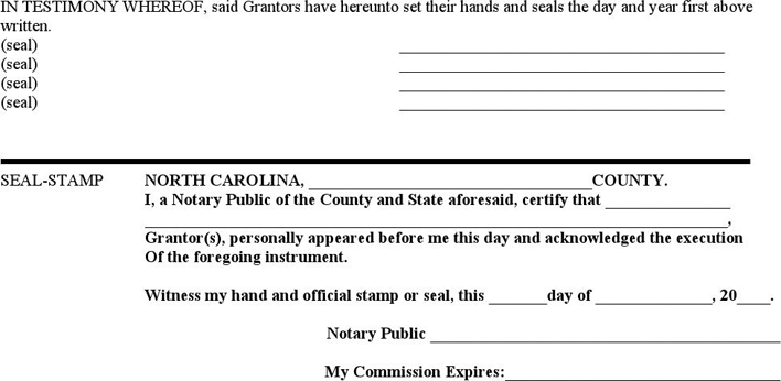 North Carolina Quitclaim Deed Form Page 2