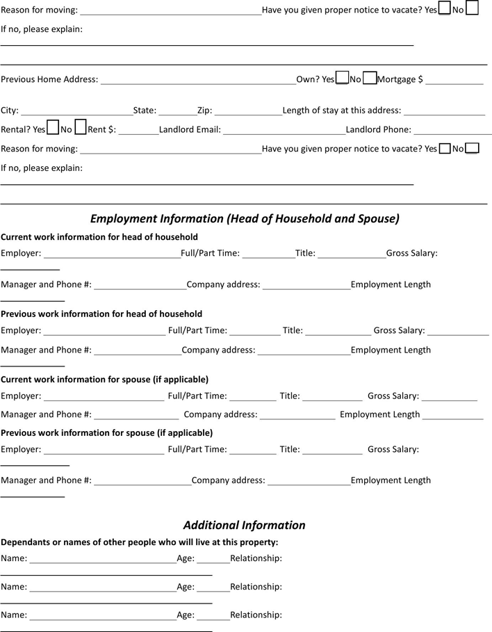 North Carolina Rental Application Page 2