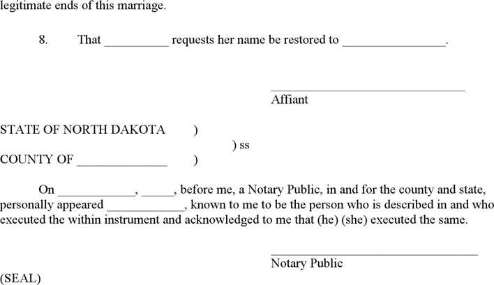 North Dakota Affidavit of Proof for Stipulated Judgment Form Page 2