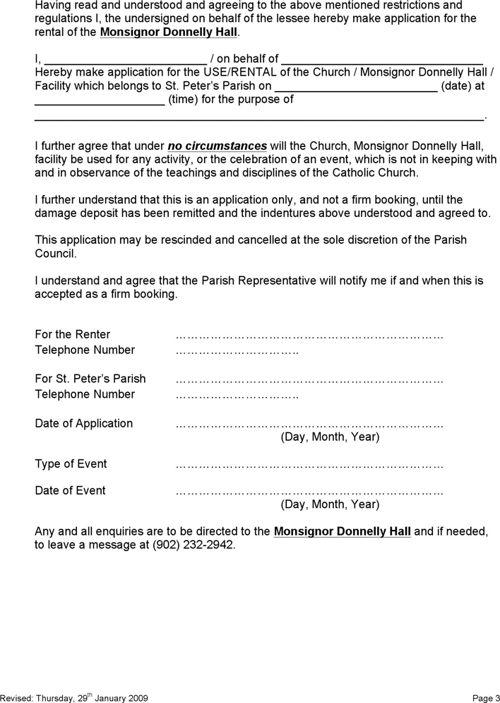 Nova Scotia Hall and/or Kitchen Rental Agreement Form Page 3