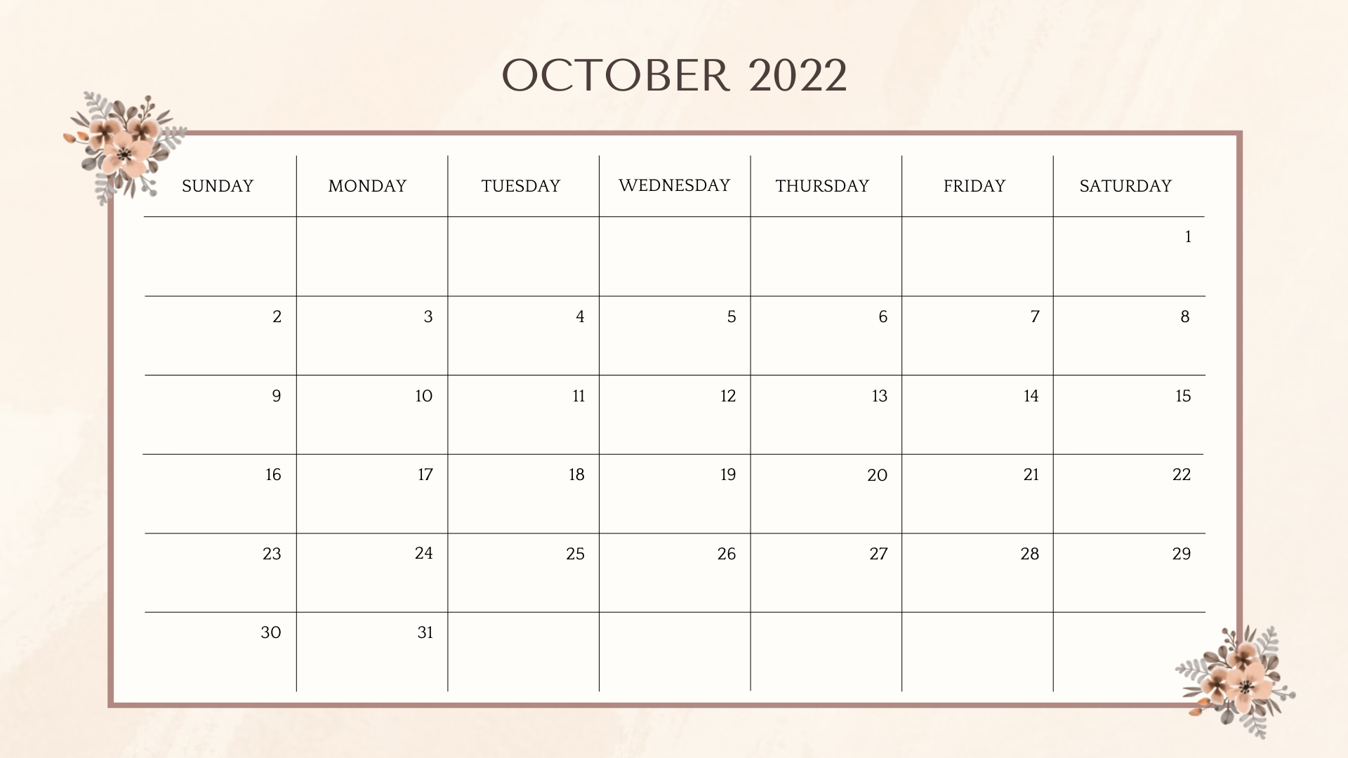 October 2022 Calendar 1