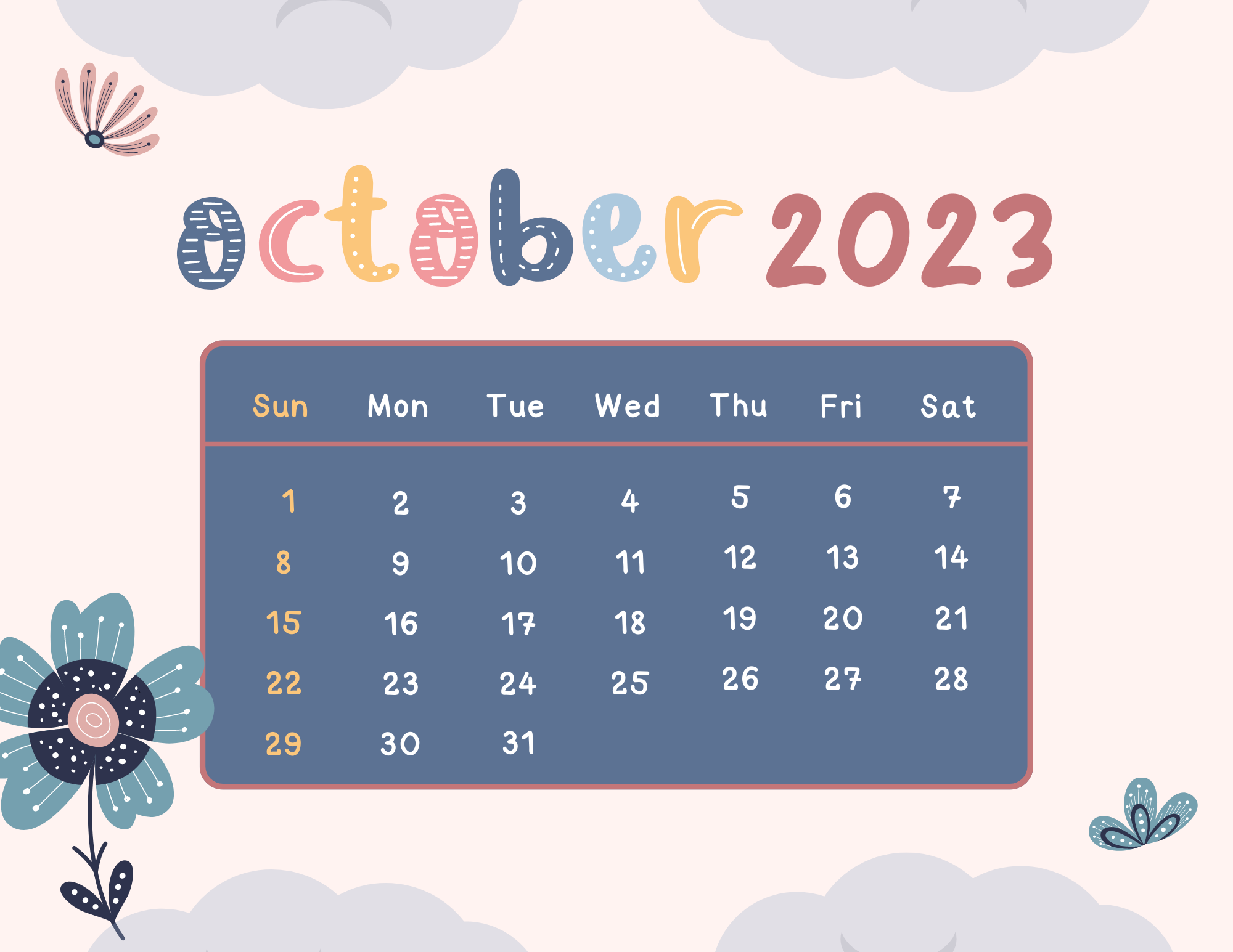 Free October 2023 Calendar PDF 18KB 1 Page s 
