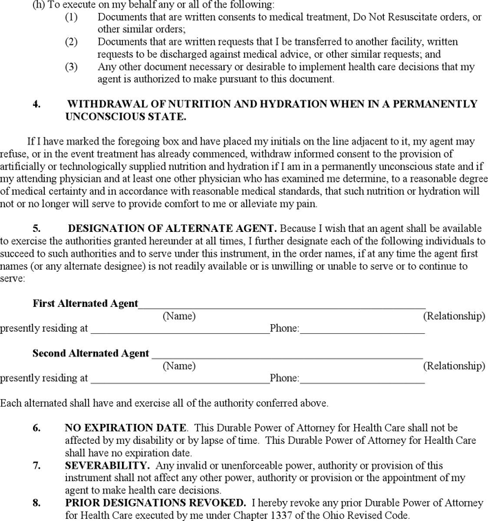 Ohio Health Care Power of Attorney Form 1 Page 2