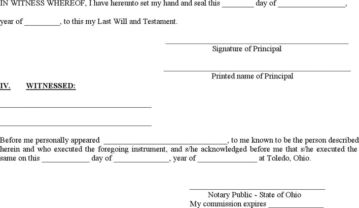 Ohio Last Will And Testament Form Page 2