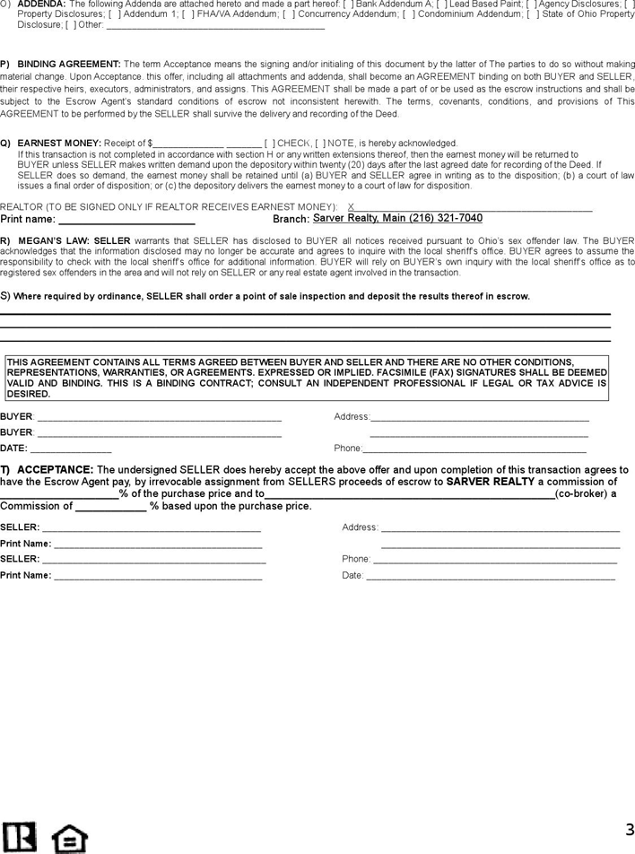 Ohio Offer To Purchase Real Estate And Acceptance Page 3