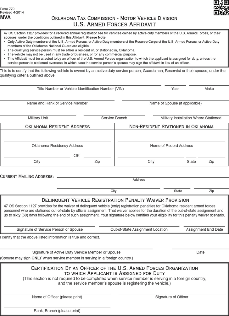 Oklahoma U.S. Armed Forces Affidavit Form