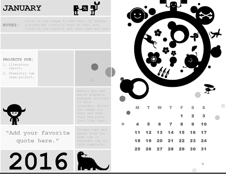 One-Month Student Calendar (Monday Start, Circle Design)