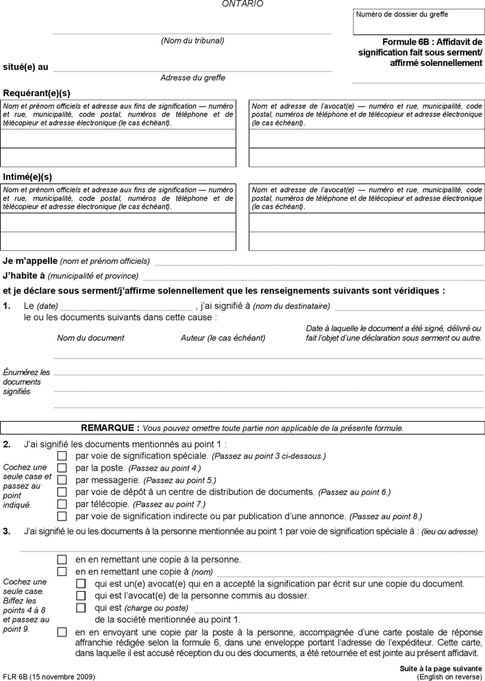Ontario Affidavit of Service Form Page 2