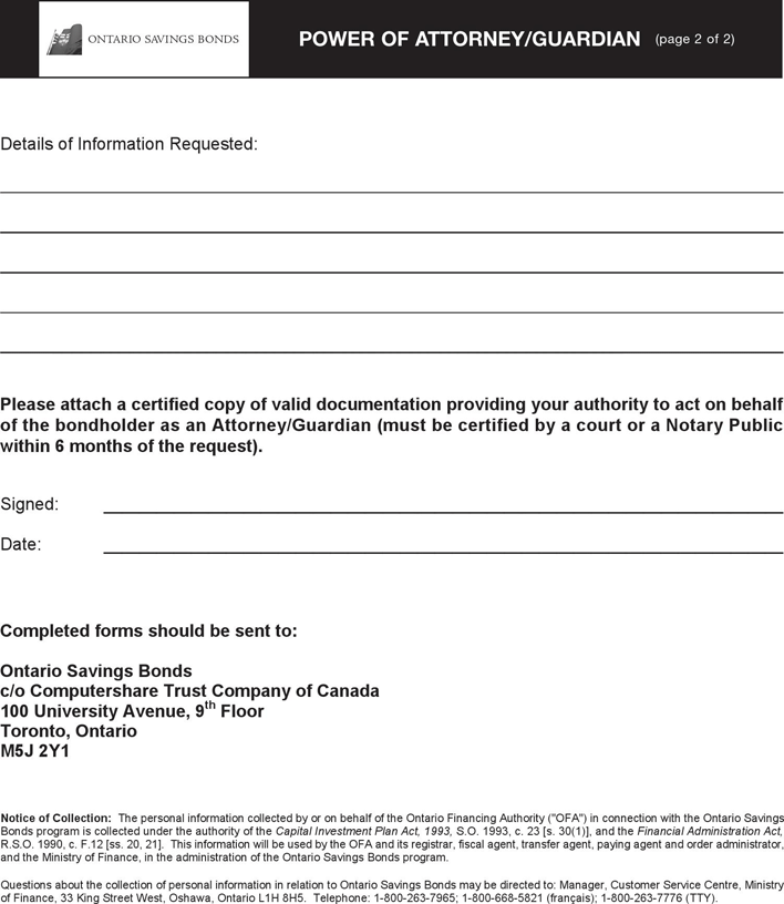 Ontario Power of Attorney/Guardian Form Page 2