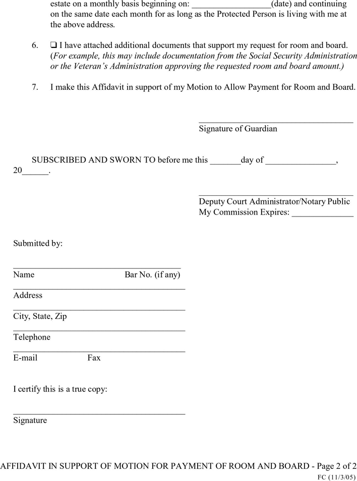 Oregon Affidavit in Support of Motion for Payment of Room and Board Form Page 2