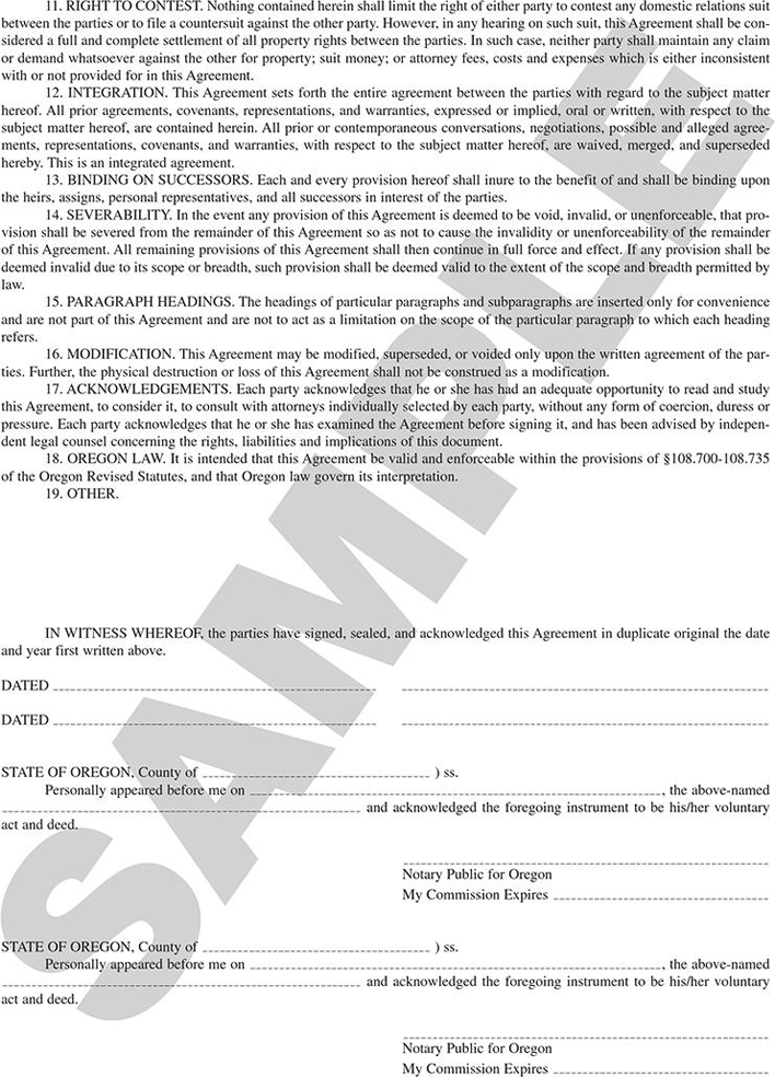 Oregon Prenuptial Agreement Sample Page 2