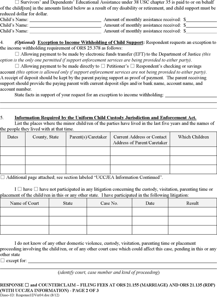 Oregon Response (with Children) Form Page 2