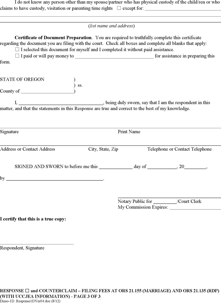 Oregon Response (with Children) Form Page 3