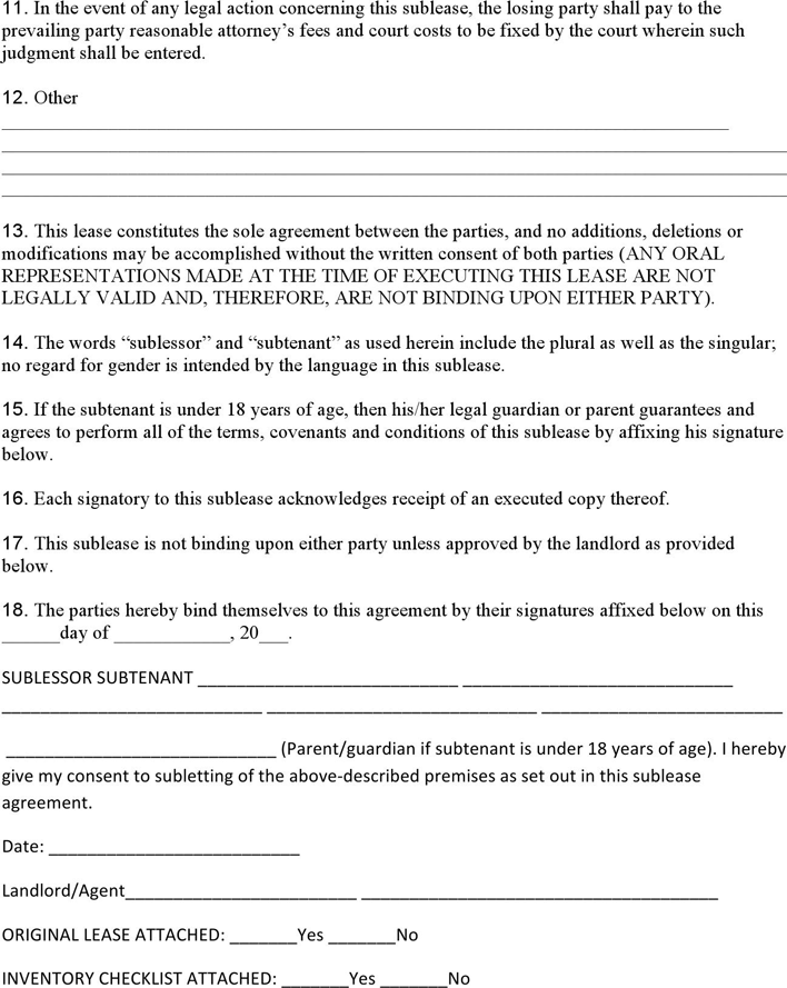Oregon Sublease Agreement Page 2