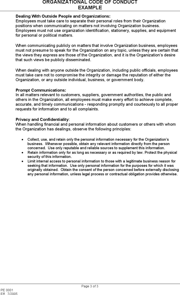 Organizational Code of Conduct Example Page 3