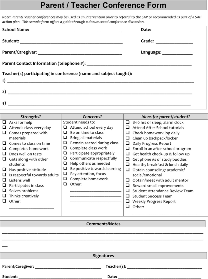 Free Parent Teacher Conference Forms Printable Printable Forms Free