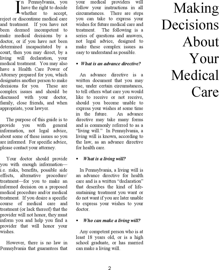 Pennsylvania Advance Directive For Health Care Page 2