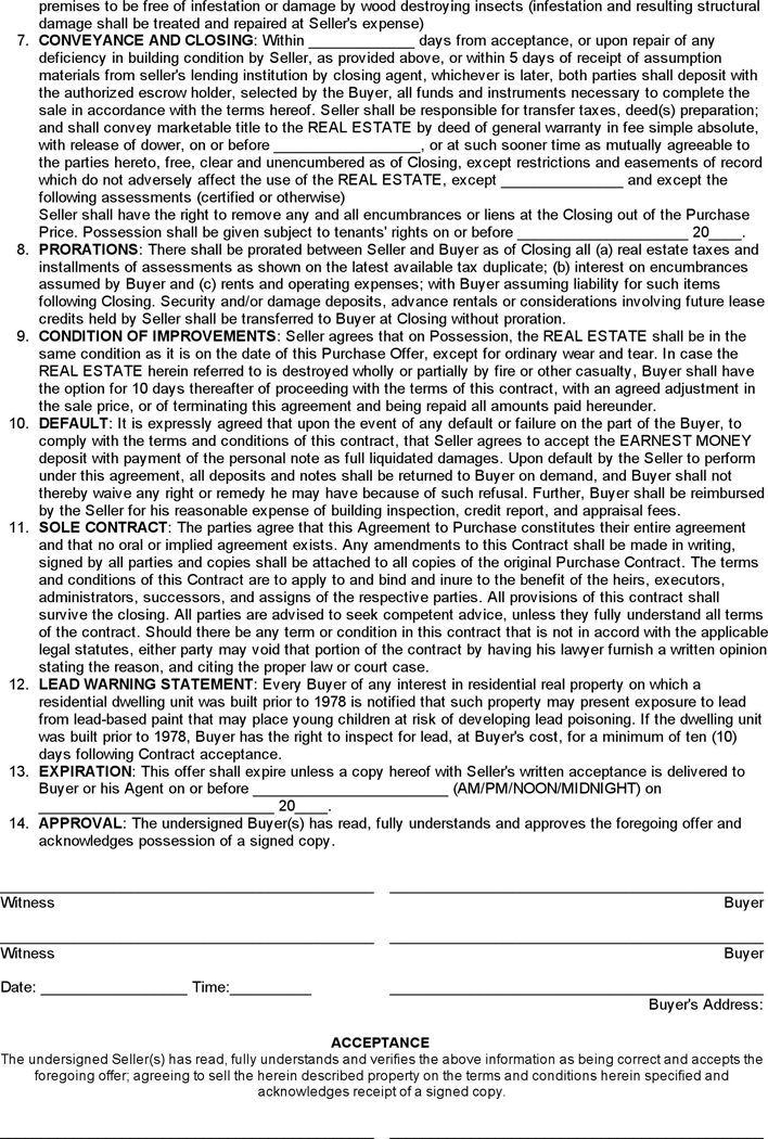 Pennsylvania Agreement to Purchase Real Estate Form Page 2