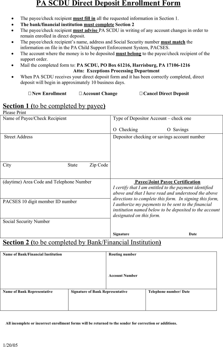 Pennsylvania Direct Deposit Form 2