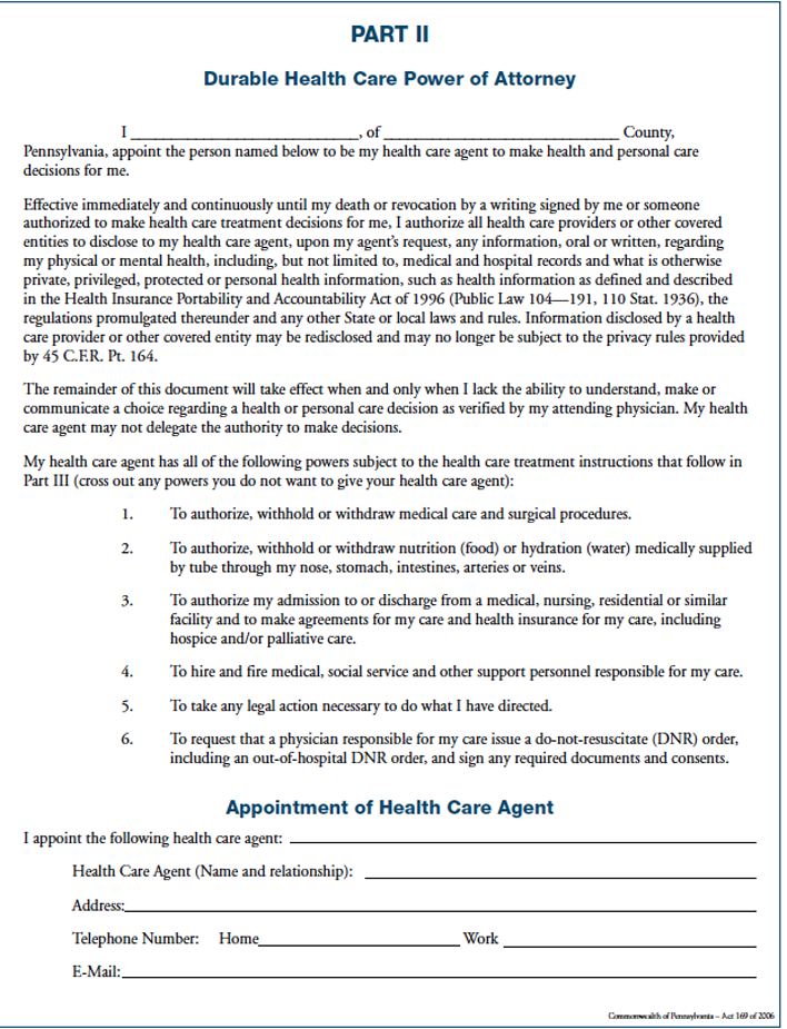 Pennsylvania Durable Health Care Power of Attorney Form 1 Page 3