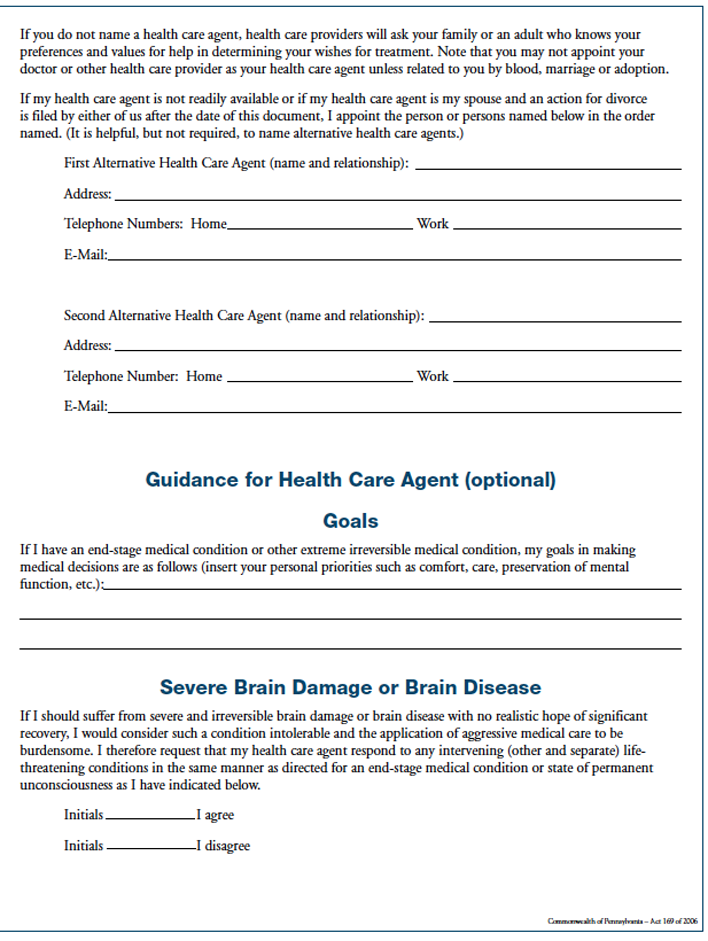 Pennsylvania Durable Health Care Power of Attorney Form 1 Page 4
